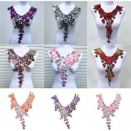 1Pc Venise Beige Lace Neckline Collar fabric Dress Applique Motif Blouse Sewing Trims DIY Custome Decoration Accessories