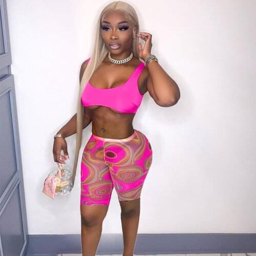 Biker Shorts 2 Piece Set Women Crop Top and Short Sweat suits Casual Sporty Fitness Tracksuit Women Matching Sets Club Outfits