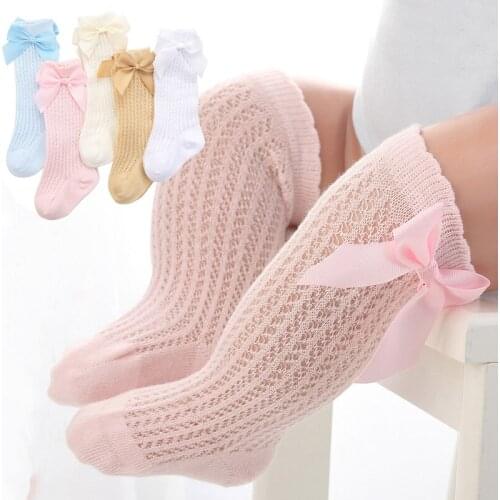 Summer Mesh Baby Socks Cute Bowknot Baby Girl Knee High Socks Solid Color Cotton Kids Socks