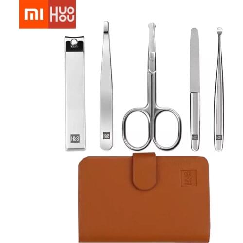 Xiaomi Youpin HUOHOU Stainless Steel Nail Clipper Beauty Scissors Tweezer Curette Stainless Steel Nail Clippers Set 5PCS/Set