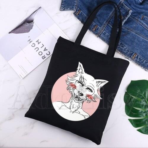 Beastars Print Reusable Shopping Bag Women Canvas Tote Bags Printing Eco Bag Cartoon Shopper Shoulder Bags Black