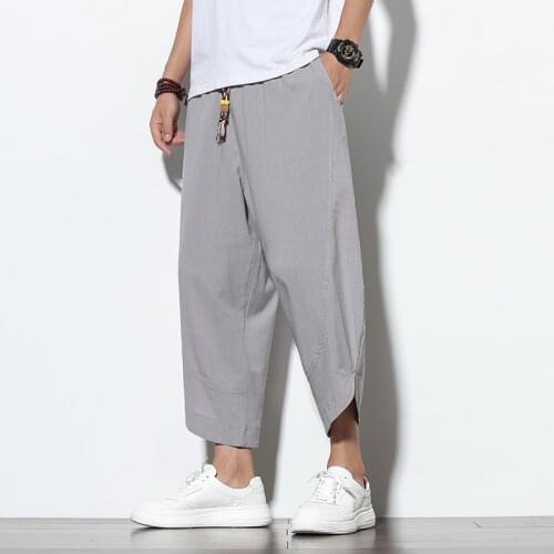 Men Solid Korean Style Sweatpants Mens 2020 Cotton Linen Ankle-Length Loose Trousers Male Oversize Toursers Pants 5XL