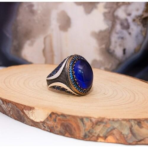 Blue Stone New Design Sterling Silver Men 'S Ring