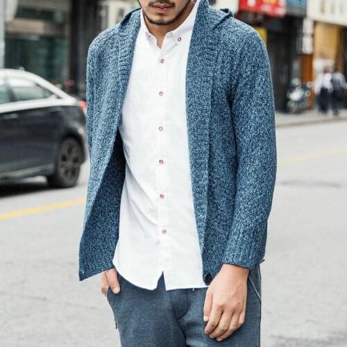 Mens Hooded Sweater Cardigan Jacket Knitted Coat Warm Casual Top Jacket Blue A5