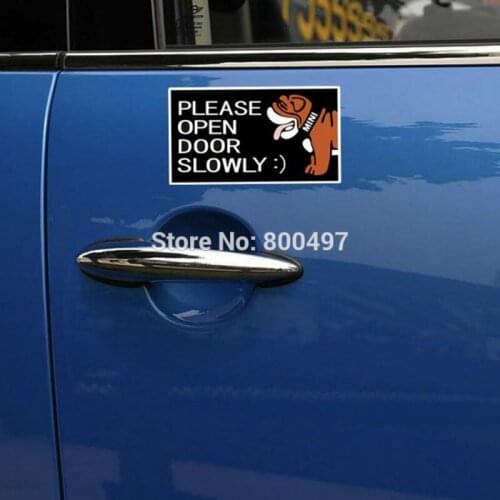Newest Cartoon Animal Design Car Stickers Shar Pei Dog Please Open Door Slowly Relective Warning Car Doors Windows Styling Decal