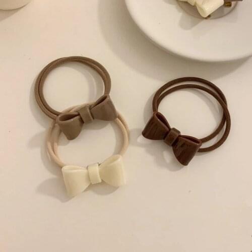 New Autumn Fashion Milk Chocolate Color Cute Geometric Bowknot Hair Rope for Women Girls Sweet Headbands Hair Accessories Gifts