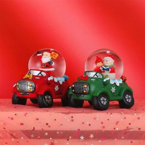 Christmas Colored LED Lighted Snow Globe Car Village Santa Claus Snowman Luminous Glowing Clear Round Ball Xmas Decor