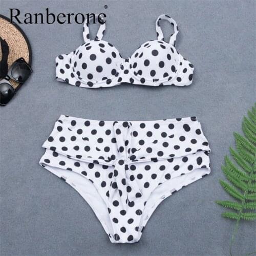 Ranberone Polka Dot Sexy Swimwear Women 2020 Backless Push Up Bathing Suits Bodysuits High Elasticity Beach Wear Push Up Bikini