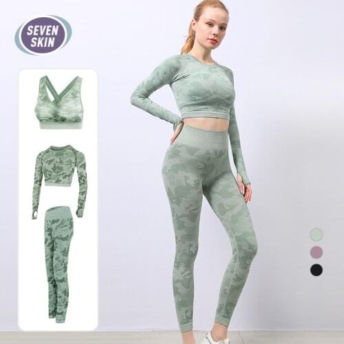 SEVEN SKIN 2/3PCS Camouflage Women Yoga Set Clothing Seamless High Waist Leggings Sport Bra Fitness Crop Top Gym Sportswear Suit