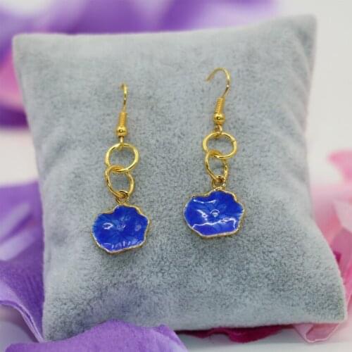 Blue flower gold-color enamel cloisonne 14*15mm eardrop earrings dangle for gifts high grade fashion women charms jewelry B3006