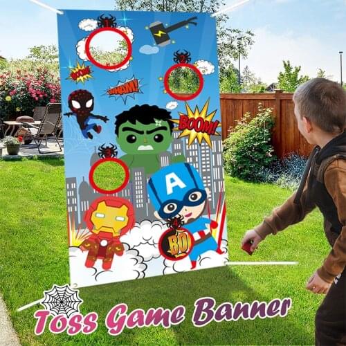 Superhero Tossing Games Indoor Outdoor Throwing Game Party Supplies Banner Party Decorations for Kids with 4 Bean Bags