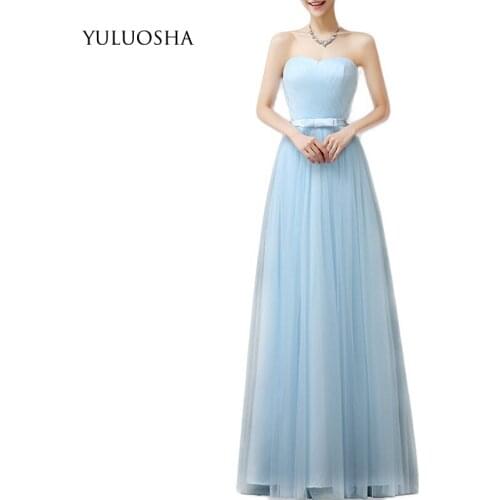 YULUOSHA Fashion Sexy Sky Blue Bridesmaid Dresses Strapless Sleeveless Long Slim Wedding Party Formal Gowns Vestido De Festa