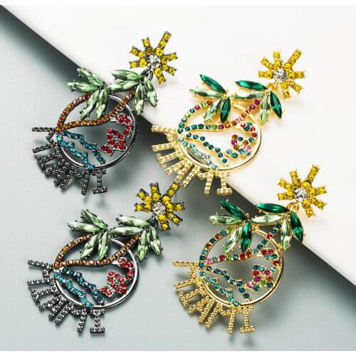 Funny Paved Crystal Letter Miami Coconut Palm Summer Beach Earrings for Women Holiday Travel Jewelry Gifts for Her