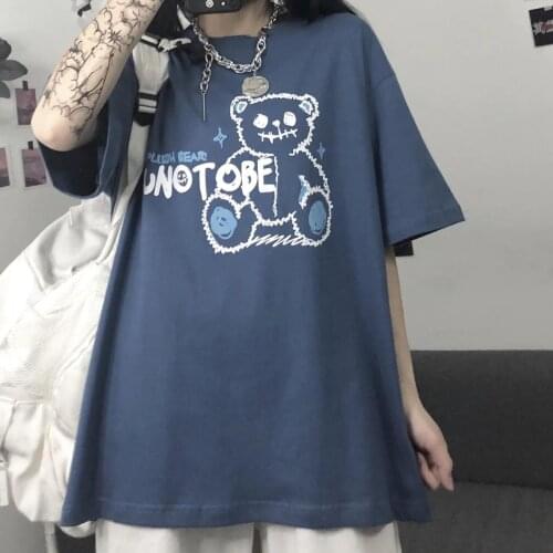 Short-sleeved T-shirt Women 2021 Summer Korean Version Harajuku Style New Bear Print Loose Shirts for Women 2021 New