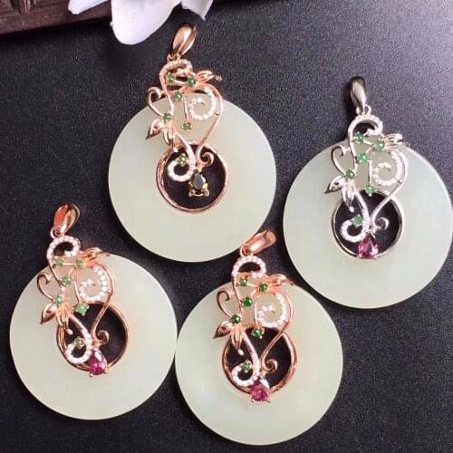 Fine Jewelry Real 925 Steling Silver s925 Myanmer Origin 100% Natural Jade Gemstone Female Pendant Necklaces Christmas Gift