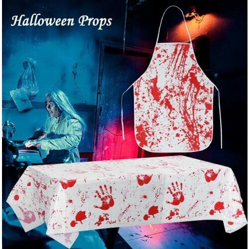 Halloween Scary Printed Bloody Apron Tablecloth Kitchen Cook Zombie Table Cover Horrible 2020 Halloween Party Decoration