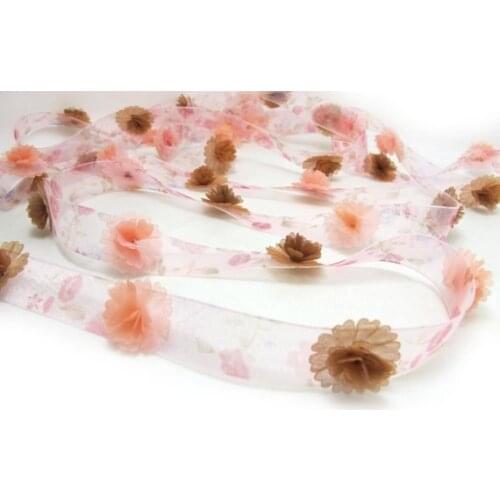 1/2 Inch Ombre Chiffon Trim with Multicolor Chiffon Handmade Flowers|Organza Floral Trim|Hair Decorative Embellishment