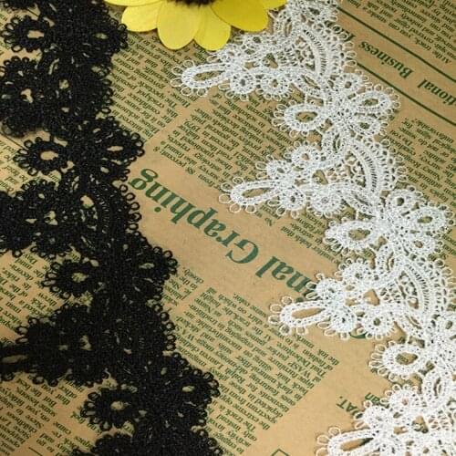 15 Yards Polyester White Lace Trim Black Water Soluble Embroidery Lace Garment Accessories DIY Headdress Lace Accessories Ribbon