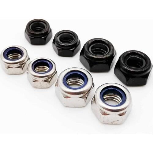 2/5/25pcs M2 M2.5 M3 M4 M5 M6 M8 M10 M12 M16 304 Stainless Steel Black Hex Nylon Insert Lock Nut Self-locking Nylock Nut Locknut