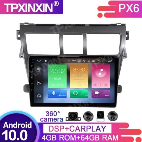 4+64GB PX6 Android 10.0 For Toyota VIOS 2008-2013 Car Multimedia Player GPS Navigation Headunit Radio Audio Stereo Tape Recorder