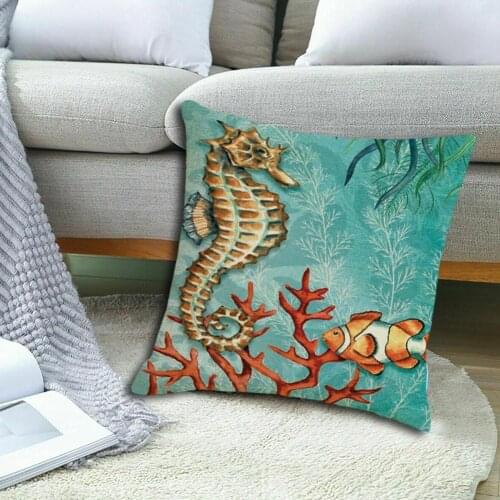 45X45cm Cartoon Seahorse Starfish Fish Marine Life Throw Pillow Covers Cushion Cover Home Sofa Office Car Decoration Pillowcases