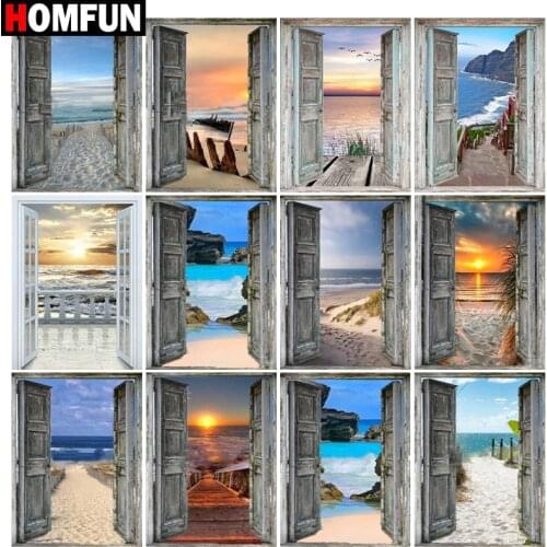 HOMFUN Diamond Painting Full Square/Round Drill 5D DIY "Beach gate scenery" Daimond Embroidery Rhinestone Cross Stitch Decor