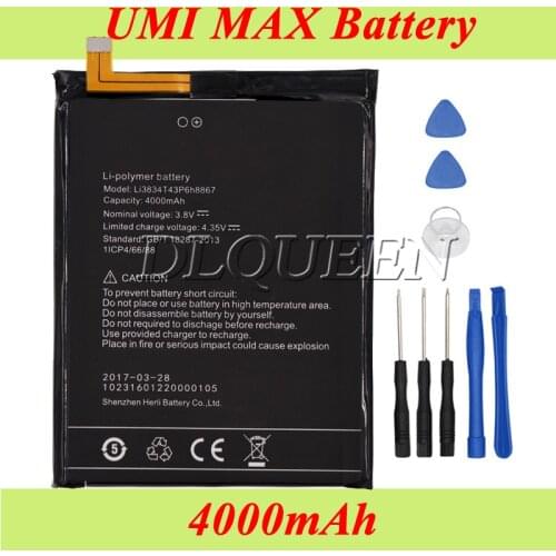 4000mAh Li3834T43P6h8867 Battery For UMI MAX Mobile Phone High Quality Large Capacity Replacement Barrera with Free Tools