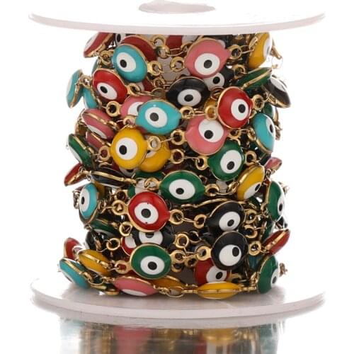 1 Meter Stainless Steel Turkey Eye Charm Enamel Chains DIY Necklace Making Jewelry Findings Bracelet Components Bulk Accessories