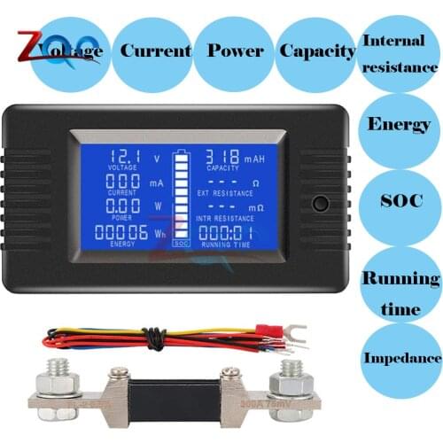 DC 0-200V 0-300A Digital Voltmeter Ammeter Car Battery Tester Capacity Resistance Voltage Current Power Energy Meter Monitor