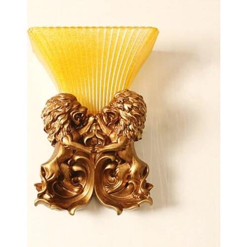European Retro Resin Wall Lamp Living Room Bedroom Vintage Lion Head Decor Lighting Modern Home Decor Corridor Aisle Fixtures