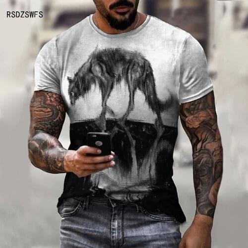 Summer Fashion T Shirt Men Streetwear Round Neck Short Sleeve Tees Tops Animal Clothes ChildrenS Boys Cool Wolf 3d Print Tshirt