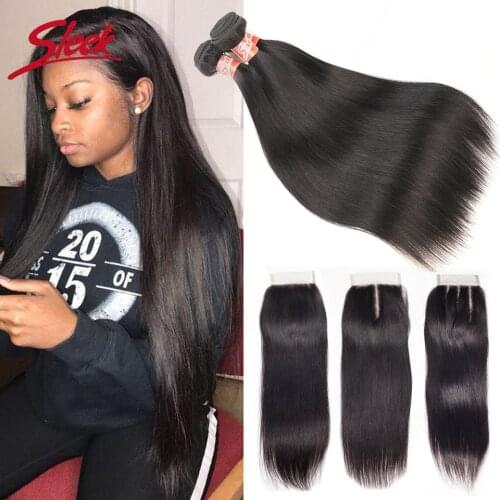 Sleek Remy Human Hair Bundles Deals With 4x4 Lace Closure 3 Pcs Indian human hair Weave Bundles with Closure Free Shipping