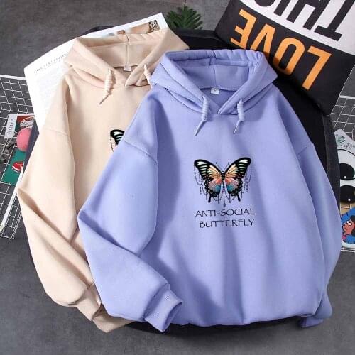 Hoodies Women Butterfly Aesthetic Clothes Streetwear Sweatshirts for Teen Girls Warm Jacket Autumn Kawaii Long Sleeve Top