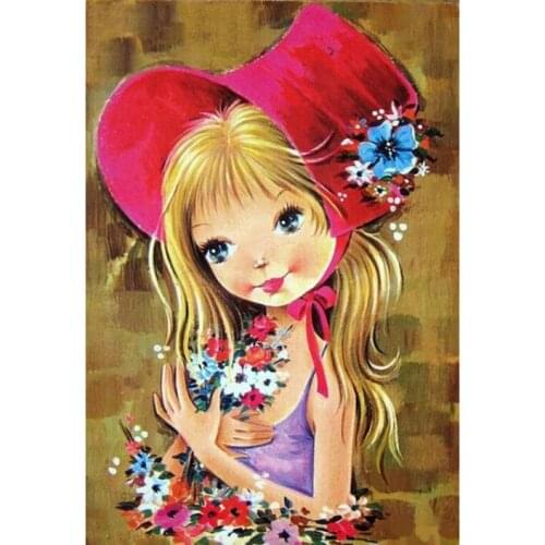 JMINE Div 5D little girl hat flower Full Diamond Painting cross stitch kits art High Quality Cartoon 3D paint by diamonds