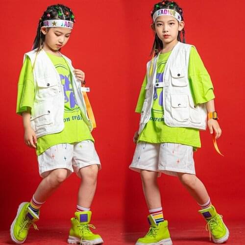 Kids Concert Hip Hop Clothing Outfit Sleeveless Top Vest T Shirt Streetwear Cargo Shorts for Girl Boy Dance Costume Clothes Set