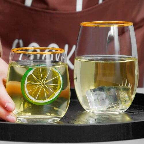 Creative Gold Foil Mouth 400Ml Red Wine Glass Egg Shape Bar Cold Drinks Shop Whisky Vodka Cocktail Glass Boutique Drinking Set