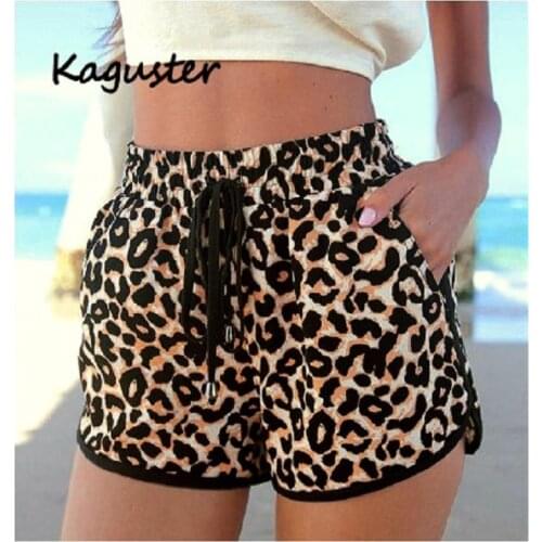 Leopard Printed Shorts Women Summer Sexy Sweatshorts Loose Drawstring Elastic Waist Pocket Casual Beach Sports Shorts Streetwear