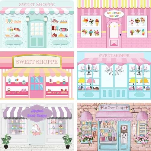 Sweet Shop Backdrop Girl Princess Birthday Decor Ice Cream Donut Baby Shower Pink Blue Photography Background Photo Studio Props