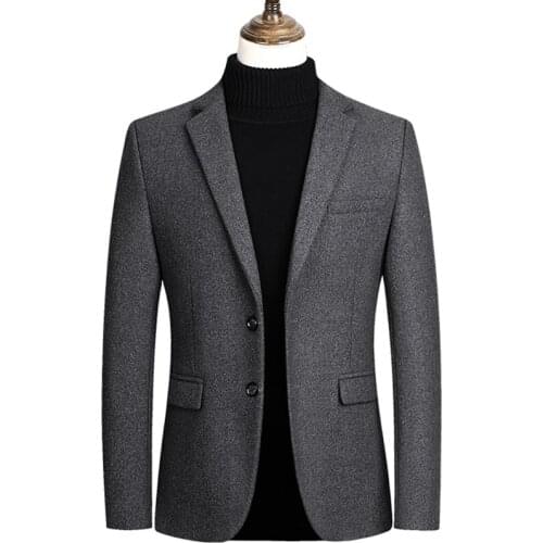 Men Autumn Blazer Jacket Single-breasted Slim Fit Outwear Smart Casual High Quality Winter Wool Windproof Warm Suit Jackets