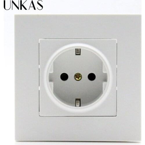 UNKAS 16A Wall Power Socket Manufacturer New Arrival EU Standard Power Wall Socket, White Plastic, AC 110~250V