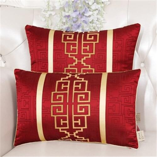 Cushion Cover Solid Grid New Chinese Style Waist Pillow Cases Covers Red Yellow Decorative Home Sofa Bed Throw Pillowcase