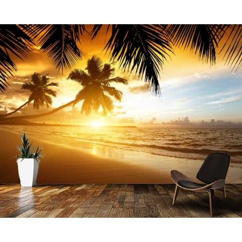 Papel de parede Beautiful beach palm trees sunset natural landscape 3d wallpaper mural,living room bedroom wall paper home decor