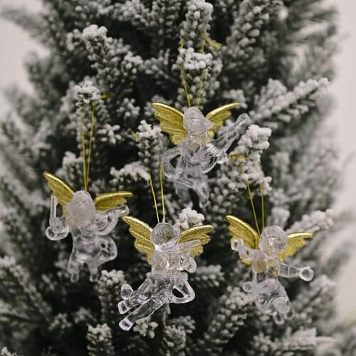 Christmas Tree Hanging Transparent Angel Decoration for Home Xmas Party Wedding Ornament Plastic Pendants Kids Gifts 4pcs/Pack