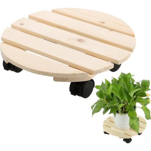 Receptacle Flower Pot Mat Plant Stand Rolling Tray Coaster Roller Rotating 28*28*7cm Movable Wooden Planter Trolley