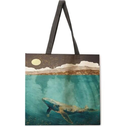 Seabed biological linen fabric casual tote bag foldable shopping bag reusable beach bag lady shoulder bag