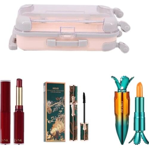Professional Makeup Kit for Girl Small Luggage Cosmetics Suitcase Beauty Glazed Lip Gloss Moist Lip Balm Luxury Eyeliner Pen