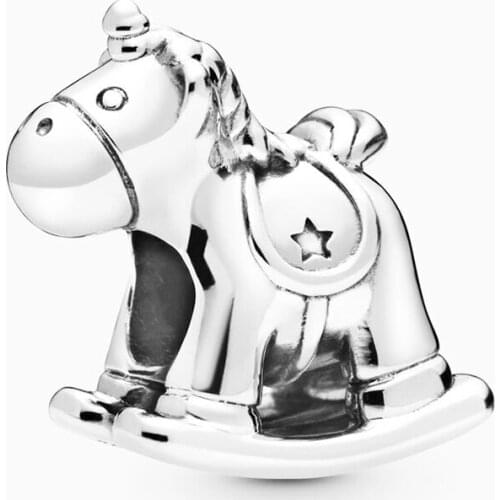 QANDOCCI 925 Sterling Silver Original Bruno the Unicorn Rocking Horse Charm Fit Pandora Bracelets Beads for Jewelry Making