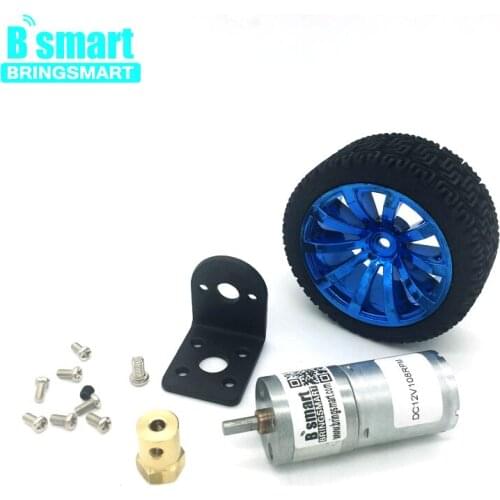 Bringsmart DC Gear Motor with Mounting Bracket Coupling and Screw Vehicle Wheel Combination for Toy Car Mini DC Motor Kits