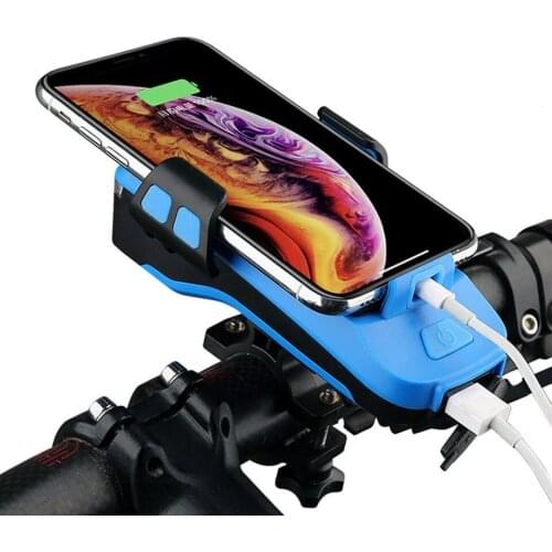 4 IN 1 Bike Light 400 Lumens Bike Flashlight Bike Phone Holder Mount Power Bank 4000mAh Bicycle Horn BellFront Light