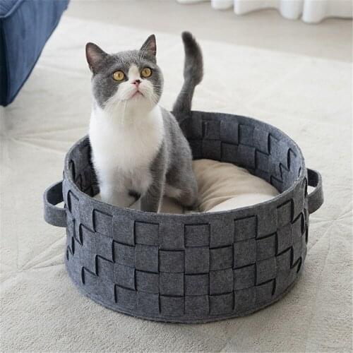 Warm Non-woven Fabric Round Pet Bed with Handle Cushion Small Medium Large Dogs Cat Dog Kennel Puppy Mat Pet Bed Four Season